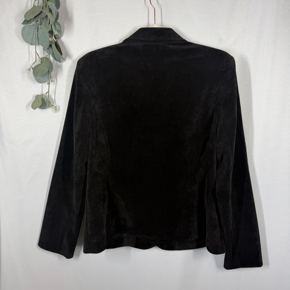 Studio Works | Black Velvet Blazer Jacket Two Buttons Pockets Women's Size 10 - Picture 5 of 9